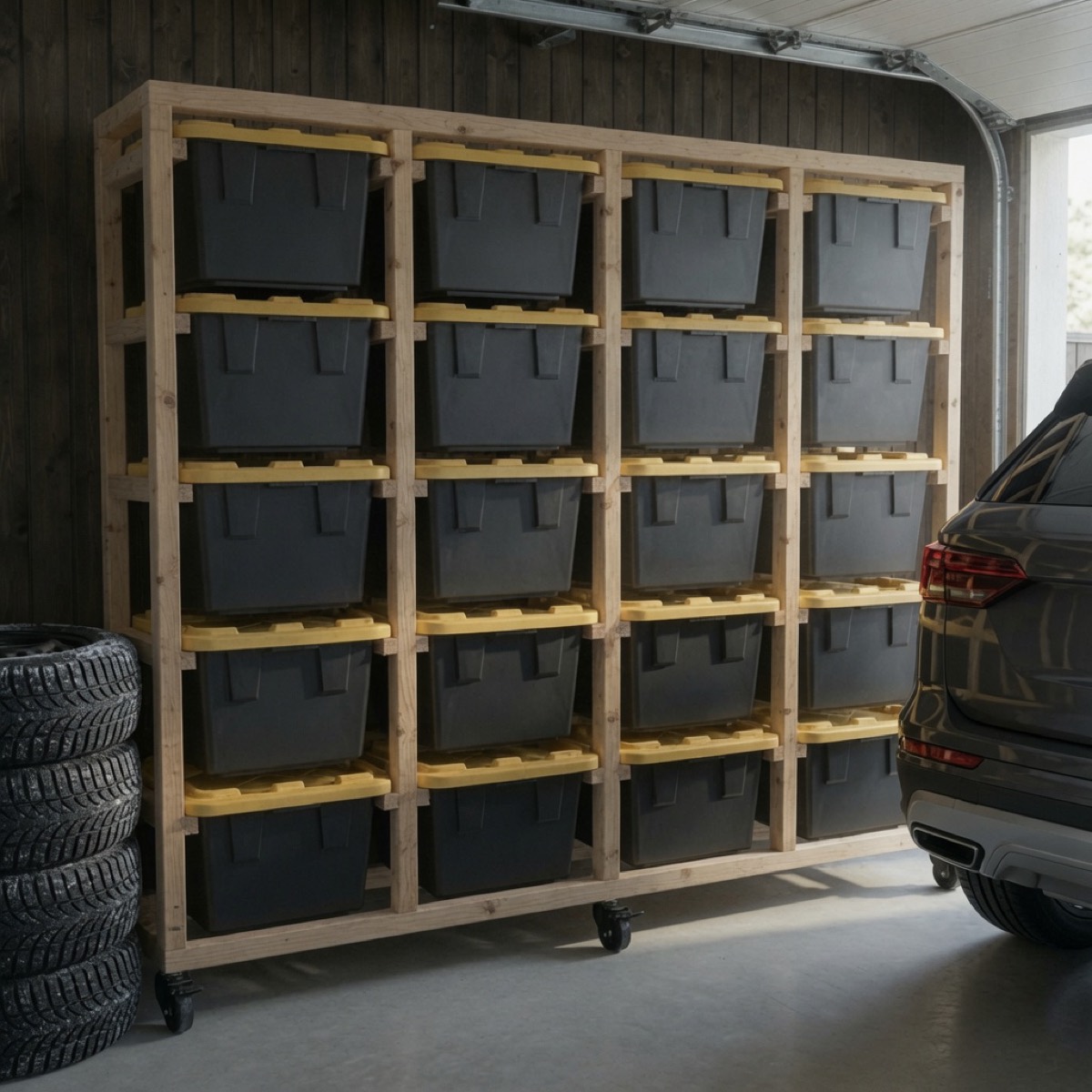 Roverk Orden i garasje ved bilen, på hjul